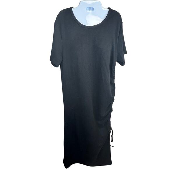 New Line & Dot Ratha Soft Knit T-Shirt Dress Ruched Side Tie Crew Neck Sz L - Picture 2 of 12